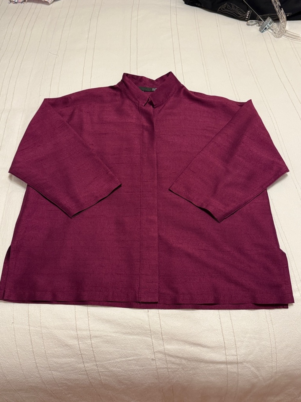 Eileen Fisher Silk Dupioni Mandarin Collar Top | Size XS | Magenta/Plum - Picture 3 of 7